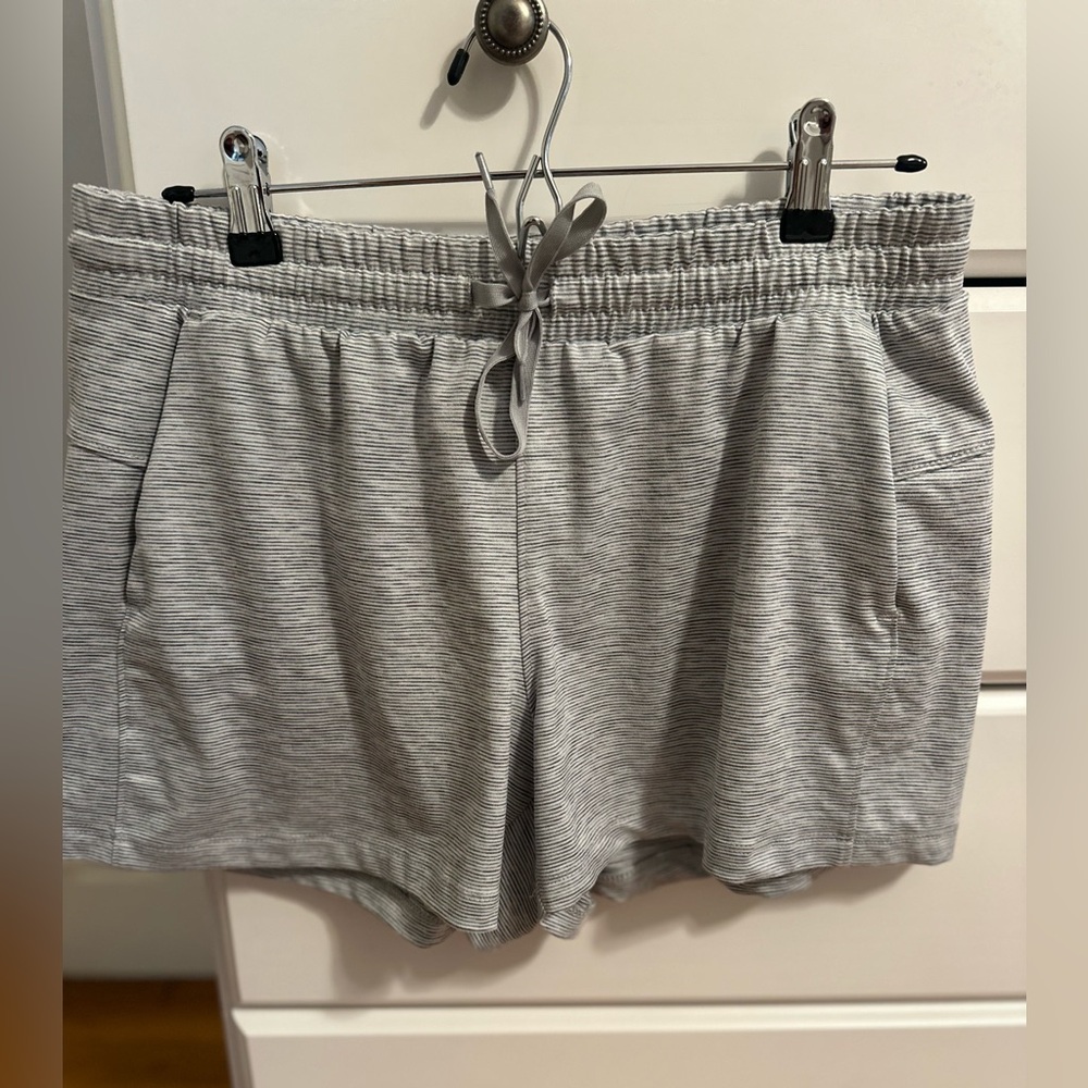 RBX Light Gray White Striped Athleisure Shorts